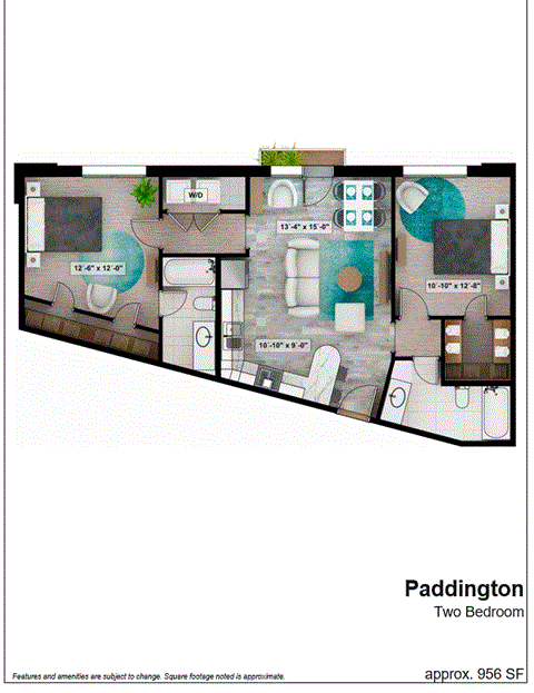 typical floor plan of a two bedroom apartment